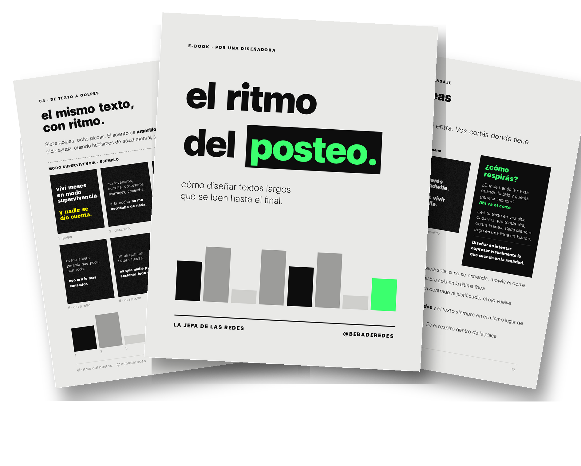 Tapa del e-book el ritmo del posteo con dos páginas interiores